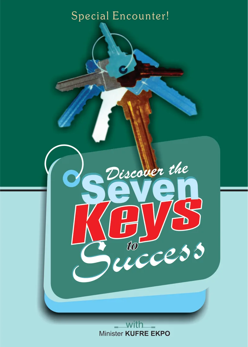 Cover of Discover the Seven Keys to Success, a special encounter with Minister Kufre Ekpo: a bunch of keys above the title, on green and pale blue.